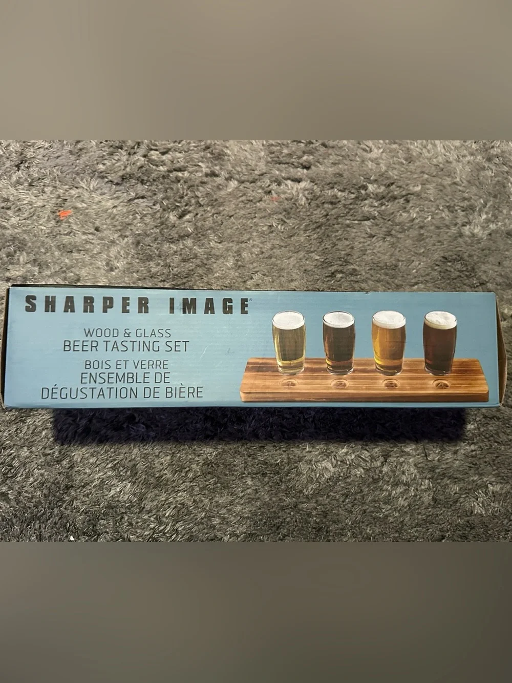 Sharper Image Wood & Glass Beer Tasting Flight with Colored Markers